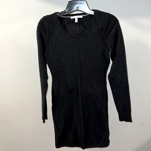 Long sleeve, dark gray, form fitting sweater dress